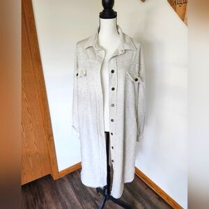 POL Oversized Long Cream Button-Up Cardigan Sweater